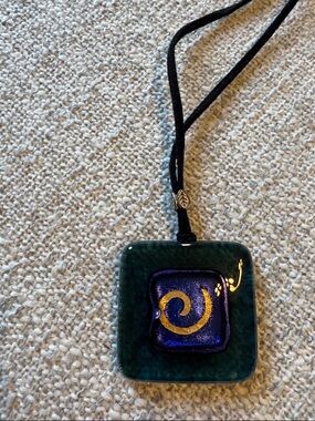 Glass Pendant Necklace with Blue & Gold Swirl